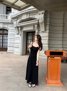 alex stevens卡戴珊吊带连衣裙长裙女春夏季修身显瘦性感黑色裙子