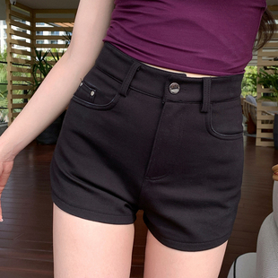 alex stevens高腰显瘦黑色短裤女夏季修身热裤百搭a字裤休闲裤子