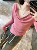 女荡领修身 alex 显瘦上衣 不规则长袖 t恤打底衫 stevens春秋季 新款