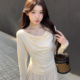 stevens温柔风荡领长袖 针织衫 女春秋季 alex 修身 打底内搭t恤上衣