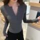 v领纽扣长袖 t恤女秋季 设计感打底衫 alexstevens 修身 显瘦内搭上衣