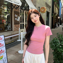 alex stevens多色正肩圆领短袖T恤女夏修身显瘦多巴胺短款小上衣