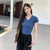 stevens多巴胺v领正肩短袖 小上衣女夏季 短款 alex 修身 显瘦t恤独特
