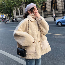 圈圈羊羔毛茸茸皮毛一体 小羊羔绒外套女加厚短款 2019新款 秋冬韩版