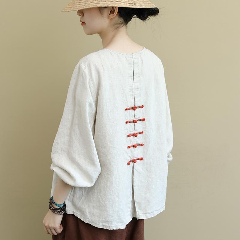 复古民国风棉麻衬衫女长袖棉麻