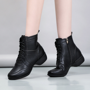 春夏外穿舞蹈鞋女软底真皮镂空透气广场舞鞋爵士现代水兵舞跳舞鞋