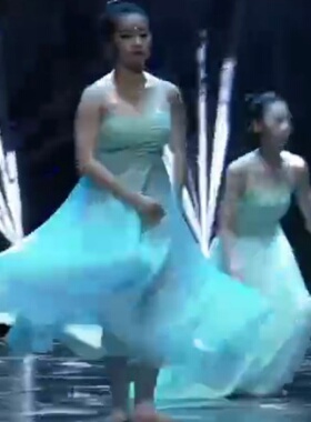 新款古典舞蹈演出服女流光同款独舞大摆裙女艺考表演服装蓝色无袖