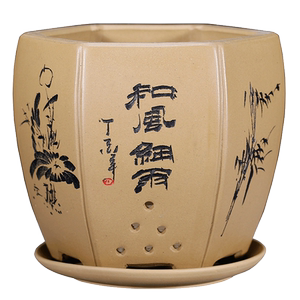 兰花六方段泥精品盆君子多肉花盆