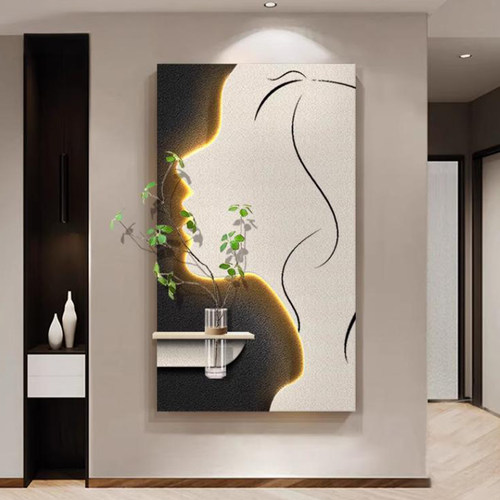 立体砂岩入户正对门人物玄关装饰画氛围灯画轻奢客厅背景墙挂画