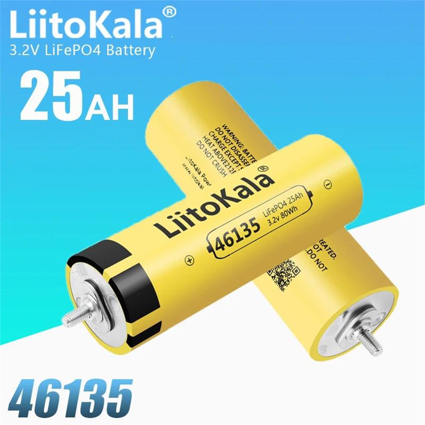 LiitoKala 46135 3.2V25Ah LiFePO4电池适用于游艇房车高尔夫车