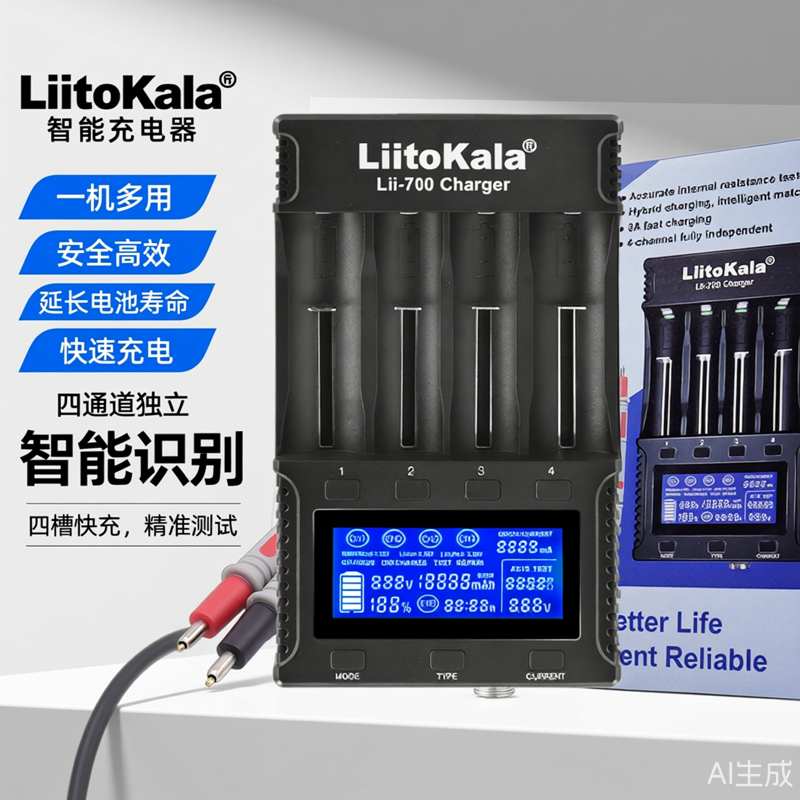 lii700智能充电器21700四槽快充26650电池容量内阻精准检测18650
