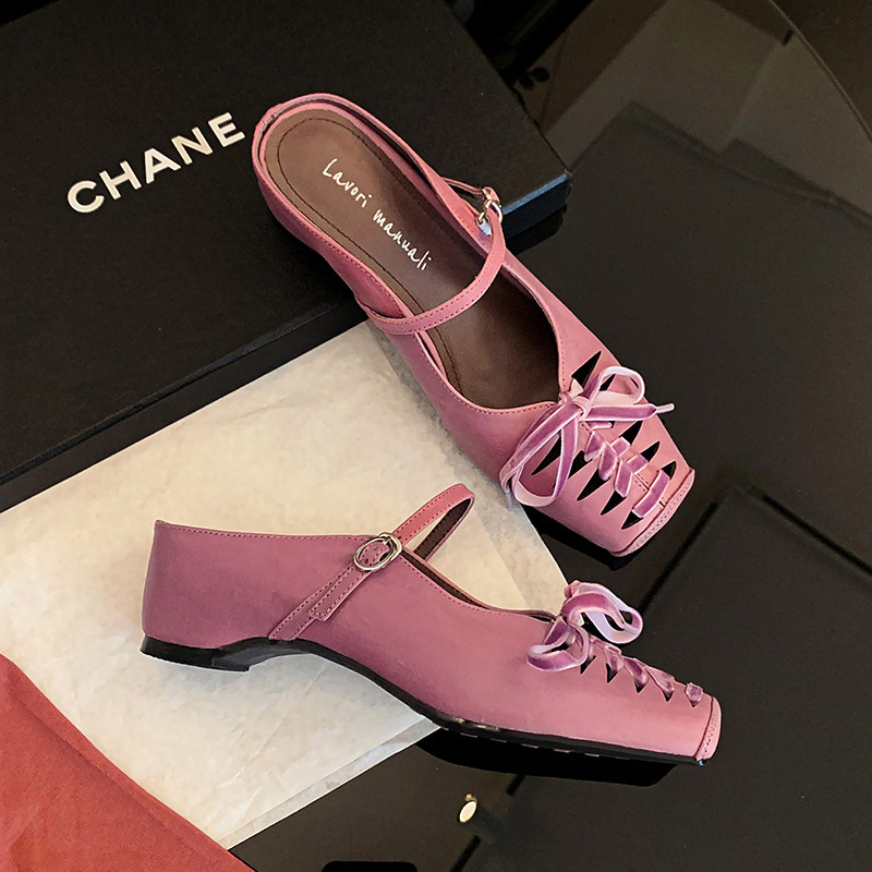 鹿子野/一字带包头凉鞋女款2026夏新款一脚蹬夏外穿穆勒平底凉鞋