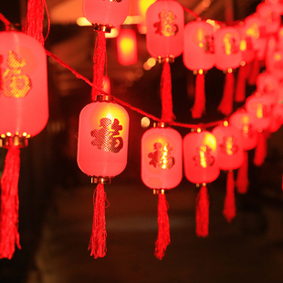 春节爆款新春福字灯串过年元宵灯笼太阳能红灯笼长续航福袋灯串