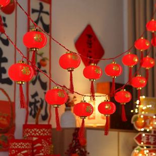 LED春节新年爆款喜庆红灯笼装饰灯中国风福字流苏串灯节日挂饰灯