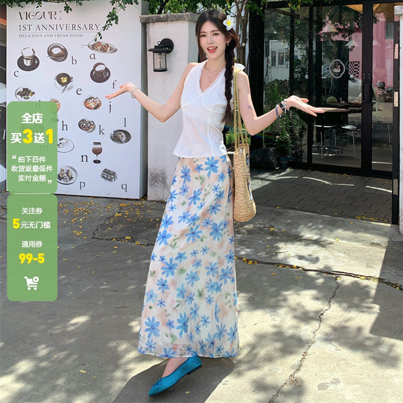 WEEKEEP 海岛度假风小清新碎花半身裙百搭小众A字显瘦长裙春夏