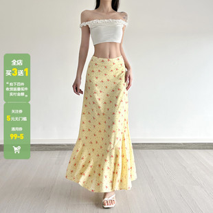 WEEKEEP 夏日小清新碎花荷叶边半身裙百搭低腰宽松A摆显瘦长裙