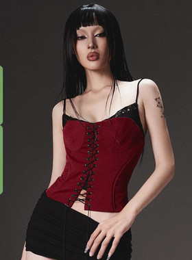 WEEKEEP 【致命黑红】假两件交叉绑带背心辣妹性感外穿打底吊带夏