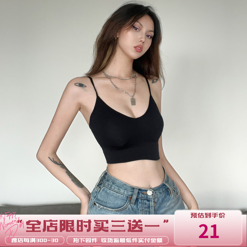 WEEKEEP 基础款百搭背部交叉美背低领性感吊带背心带胸垫纯色内搭 女装/女士精品 背心吊带 原图主图