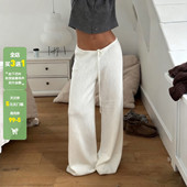 女百搭直筒垂感针织长裤 WEEKEEP 慵懒风居家纯色低腰系带休闲裤