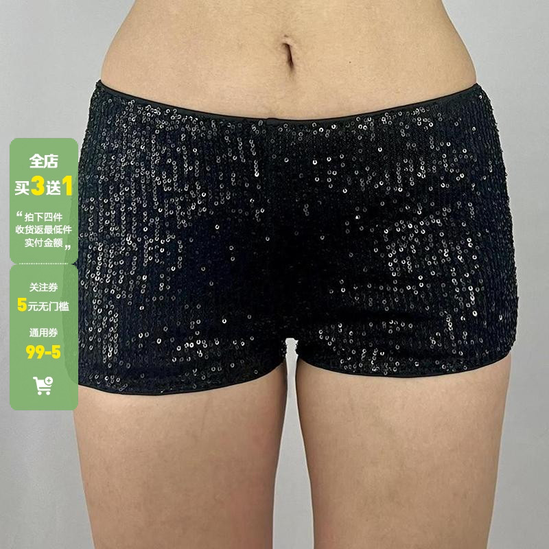 WEEKEEP 欧美街头性感辣妹闪耀亮片短裤时髦低腰紧身包臀休闲裤