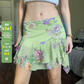 WEEKEEP 法式 度假风小众花卉印花不规则拼接低腰半裙百搭显瘦短裙