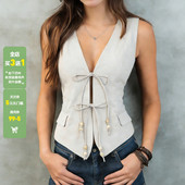 WEEKEEP 绑带叠穿马甲 背心百搭修身 美式 街头纯色V领串珠系带西装