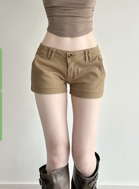 WEEKEEP 美式复古辣妹纯色基础低腰牛仔裤街头百搭修身显瘦超短裤