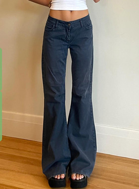 WEEKEEP【复古美式】低腰休闲直筒牛仔裤显瘦百搭微喇叭裤长裤女