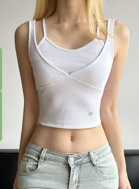 WEEKEEP 美式街头辣妹纯色假两件拼接吊带百搭基础修身背心跳舞