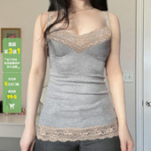 WEEKEEP 纯欲少女撞色蕾丝拼接吊带背心百搭修身 收腰内搭打底上衣