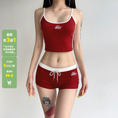 WEEKEEP 两件套 短裤 荆棘玫瑰 居家休闲撞色字母印花吊带背心