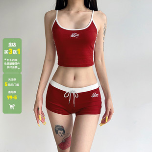 短裤 居家休闲撞色字母印花吊带背心 两件套 荆棘玫瑰 WEEKEEP