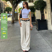美式 街头百搭休闲纯色低腰牛仔裤 女简约直筒修身 WEEKEEP 显瘦长裤