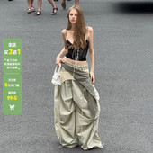女宽松阔腿跳舞长裤 WEEKEEP 西海岸风街头小众设计拼接低腰休闲裤