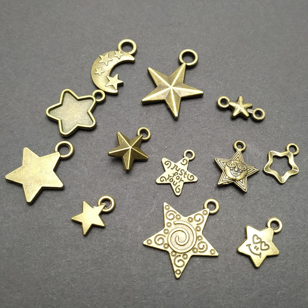 复古青铜五角星月汉服古典古风小吊坠DIY配件手工串珠材料10个/包