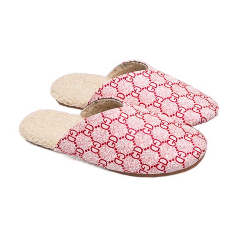 欧美风GD格纹PU棉拖鞋秋冬毛绒室内防滑保暖欧式居家棉拖鞋男女款
