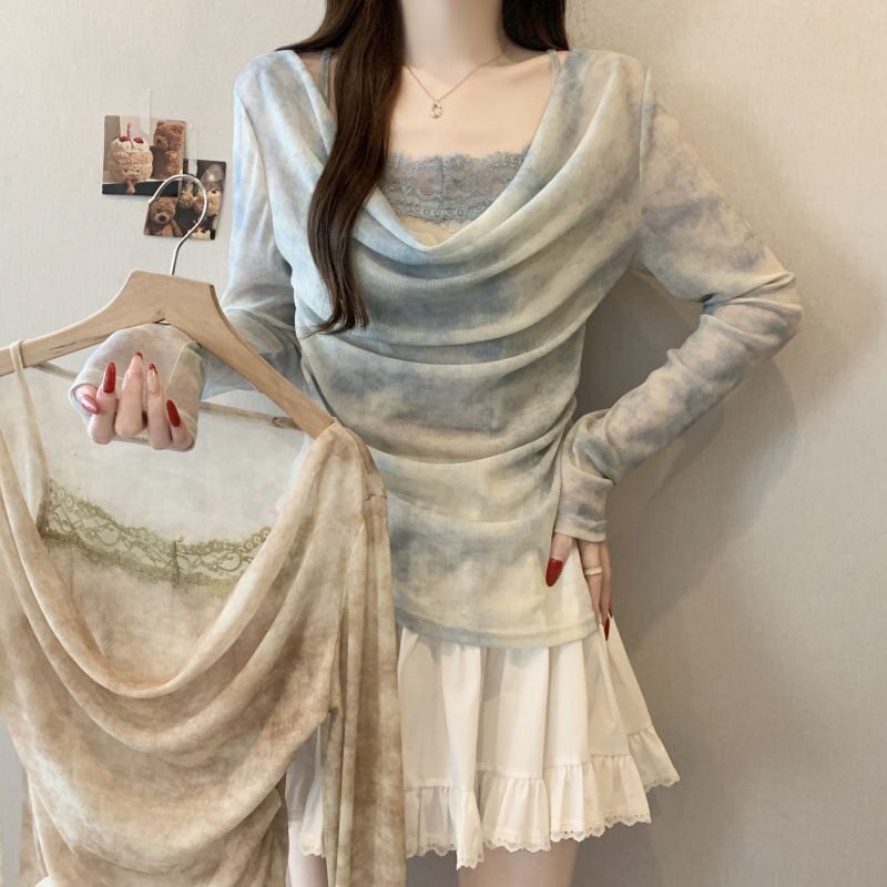 2026新款春季纯欲风辣妹性感露肩长袖T恤女修身显瘦打底衫上衣