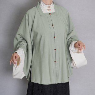 漫春雪汉服【露稀】明制方领半袖短衫 天丝亚麻日常通勤春秋 男女