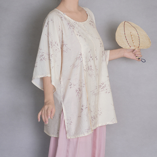 漫春雪汉服【墨竹】唐制圆领衫半臂短袖印花人棉透气日常通勤夏季