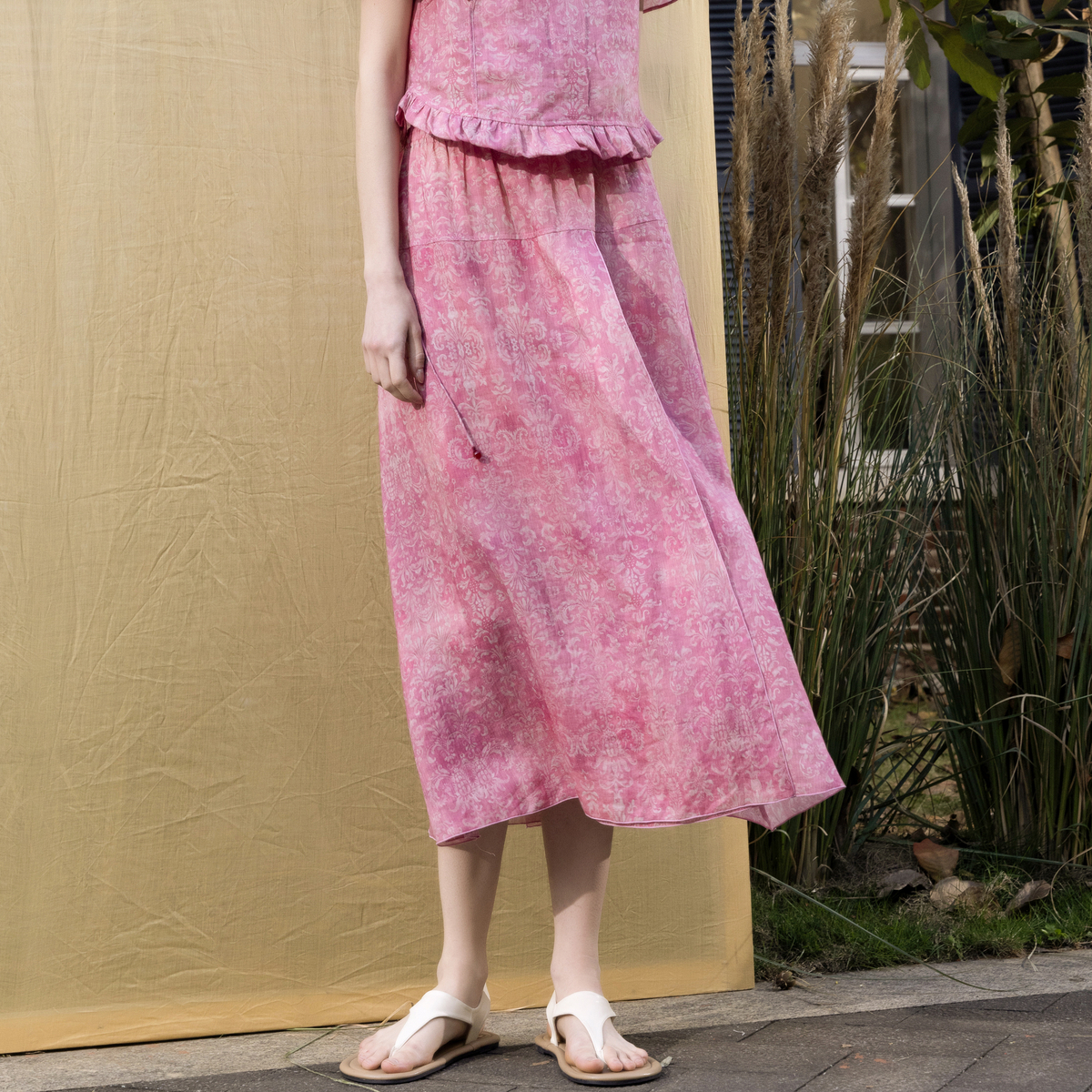 Siego西蔻复古国风古韵花鸟纹松紧腰半裙64432202A