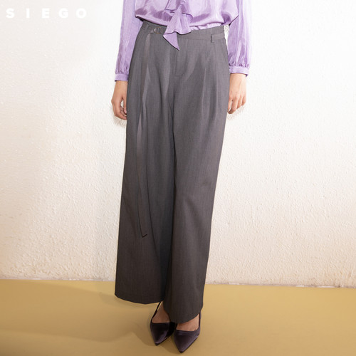 Siego西蔻职场通勤简约舒适双纱精仿料阔腿西裤64511301