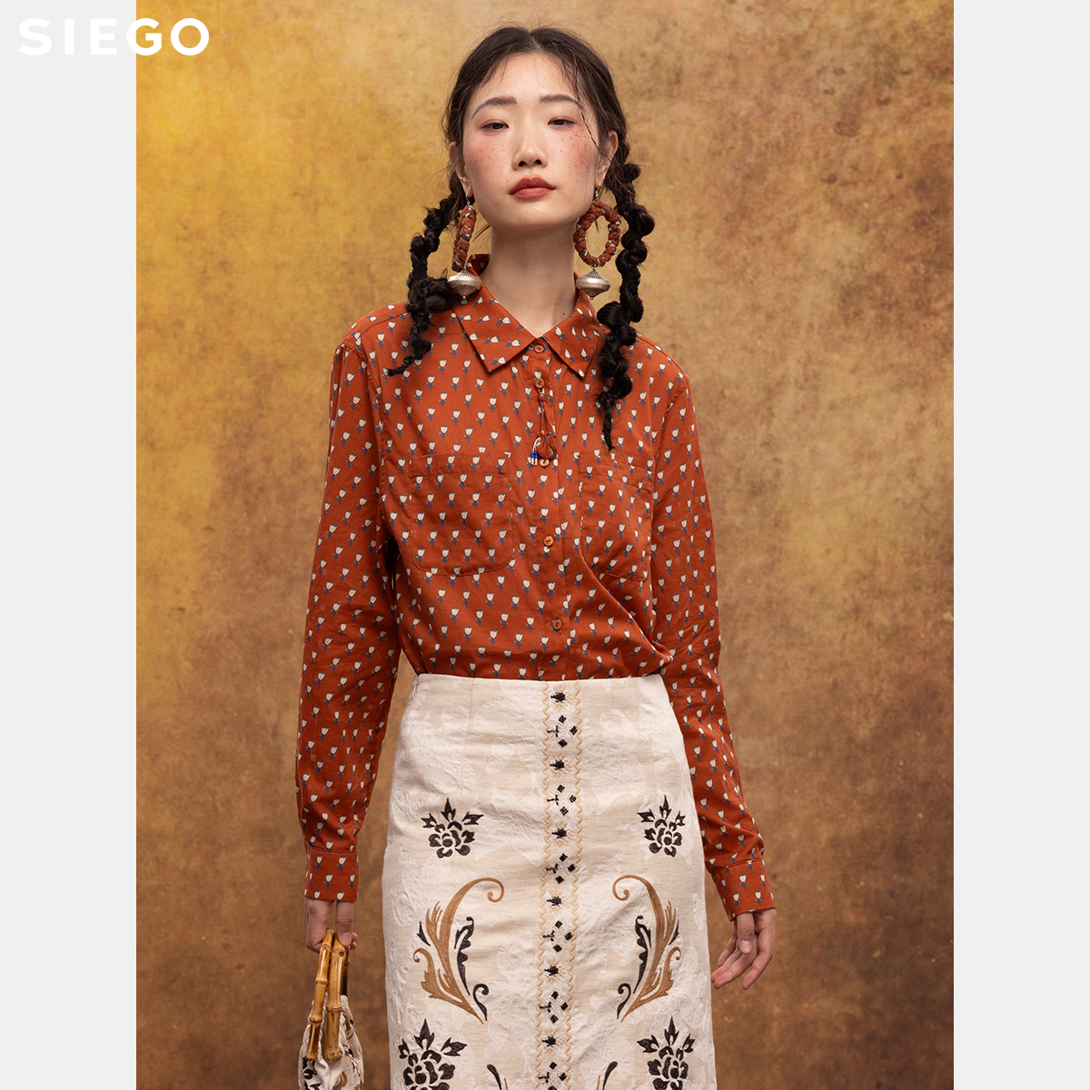 Siego西蔻霜花间影薄棉新中式长袖衬衫64524622