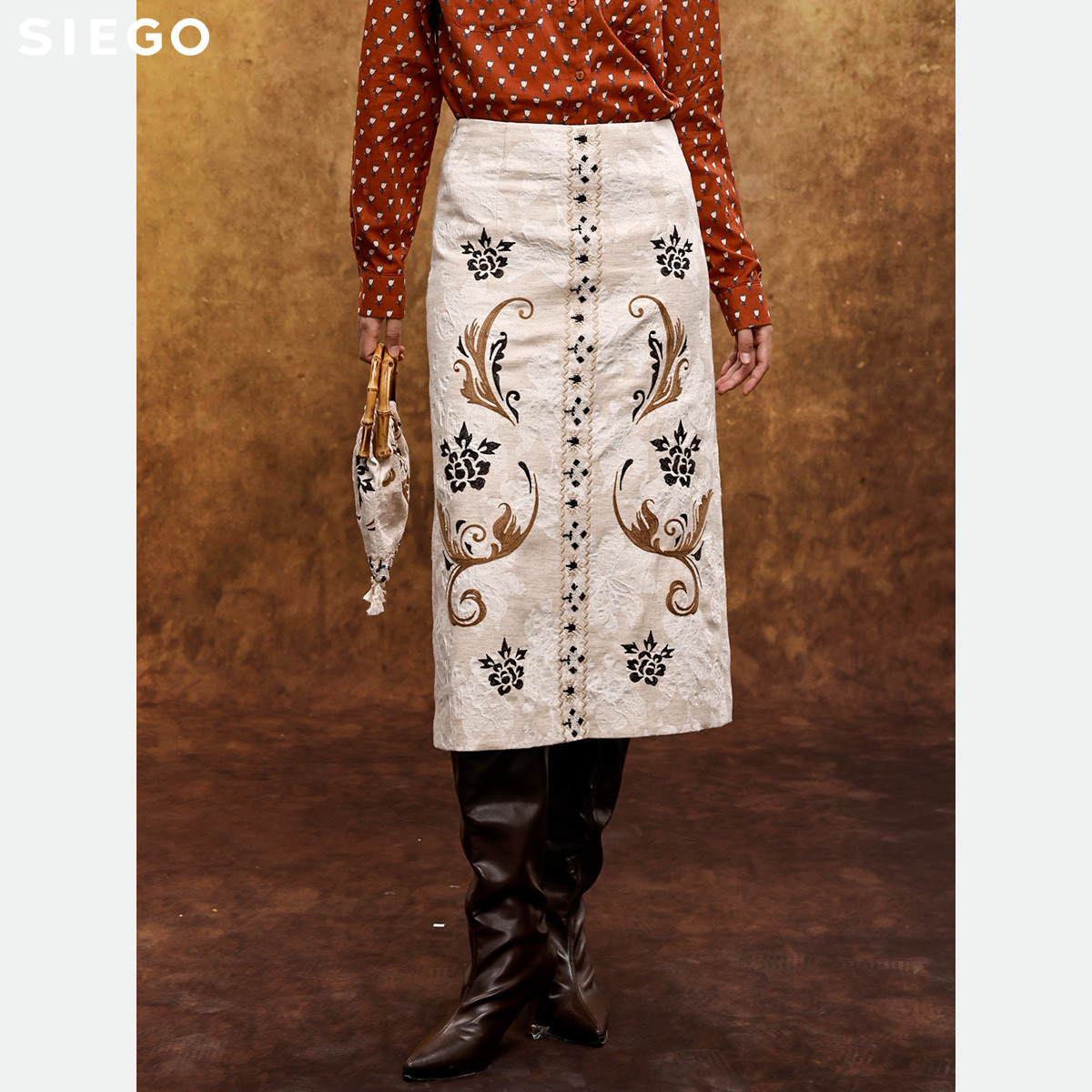 Siego西蔻裁片定位珠绣民族风半裙64522504