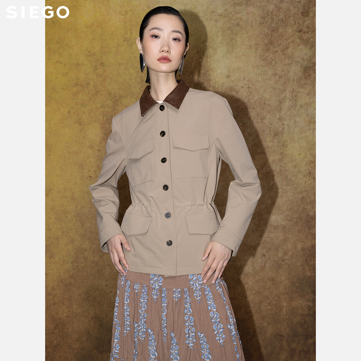 Siego西蔻经典风衣版型皮领巴恩风夹克64528517