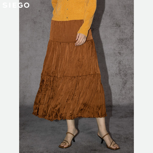 Siego西蔻摩卡慕斯真丝质感压褶塔裙64522610
