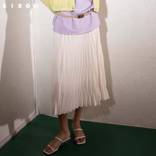 Siego西蔻A字日常度假通勤手工立体褶压褶百褶伞裙64512504