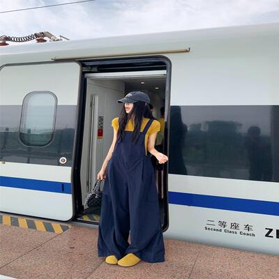 松驰感穿搭宽松阔腿休闲背裤圆领短袖T恤女2026夏季新款时尚套装