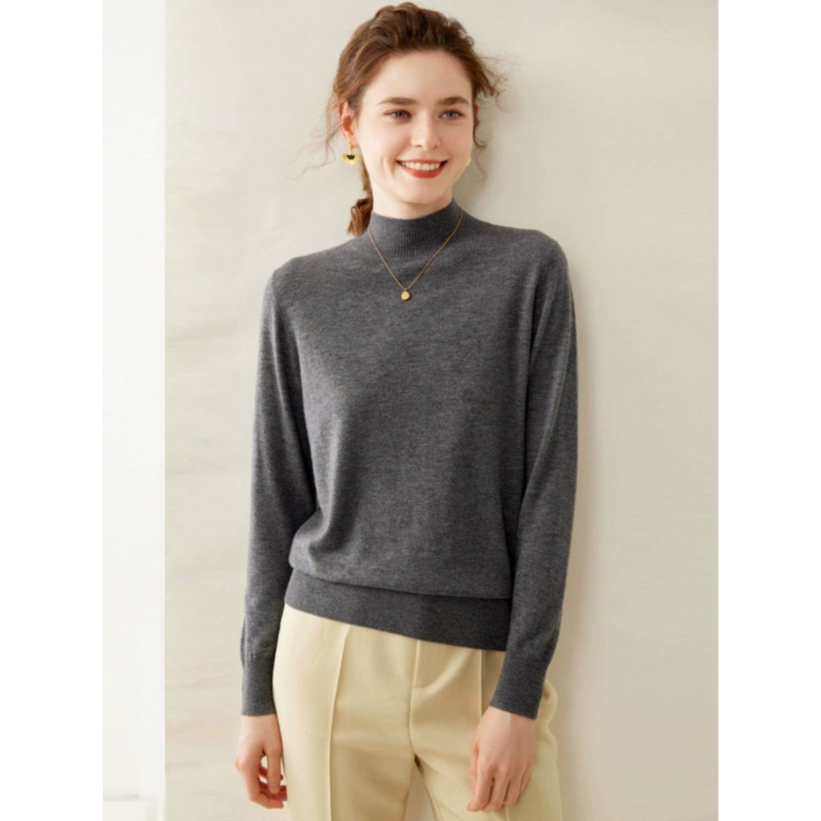 美利奴精纺超细100纯羊毛毛衣妇女新毛衣薄内半高领针织底衬衫