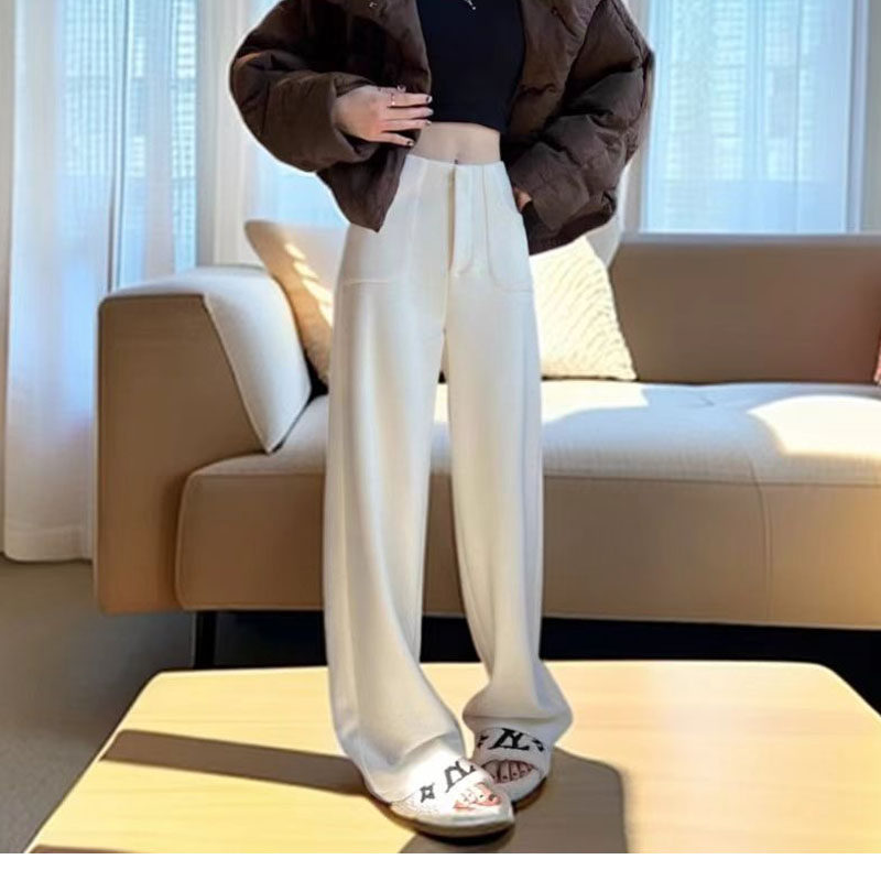 羊毛裤女新款米色阔腿秋冬加厚垂感毛呢西装休闲弯镰刀裤女