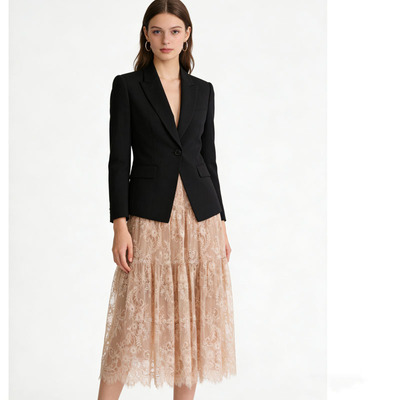 轻奢蕾丝桑蚕丝高腰A字半身裙